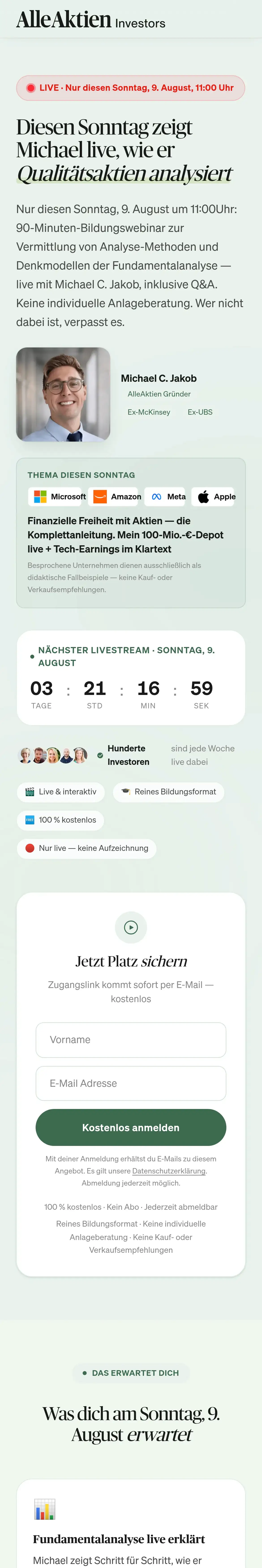 AlleAktien: Diesen Sonntag zeigt Michael live, wie er_Qualitätsaktien analysiert_