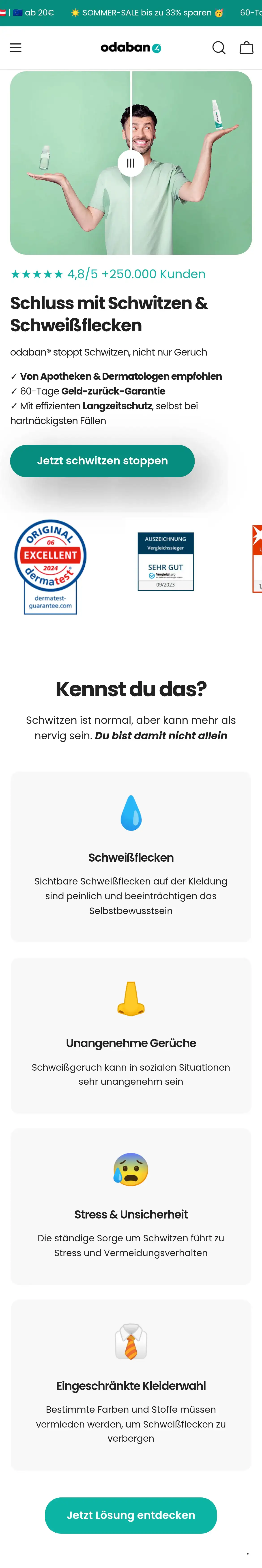 odaban: Schluss mit Schwitzen & Schweißflecken