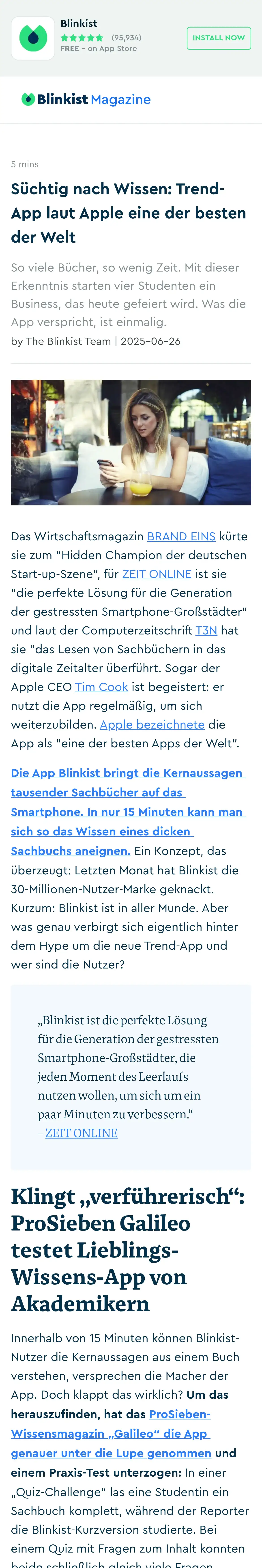 Blinkist: Süchtig nach Wissen: Trend-App laut Apple eine der besten der Welt