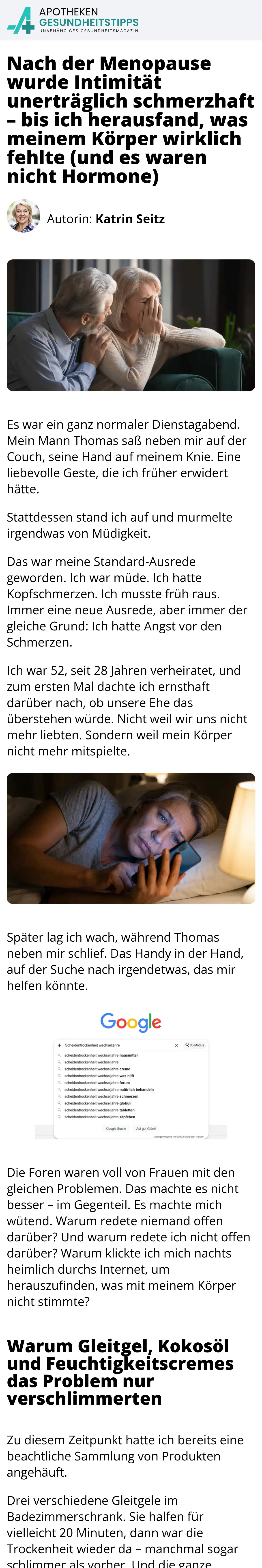 Apotheken Gesundheitstipps: Nach der Menopause wurde Intimität unerträglich schmerzhaft – bis ich herausfand, was meinem Körper wirklich fehlte (und es waren nicht Hormone)
