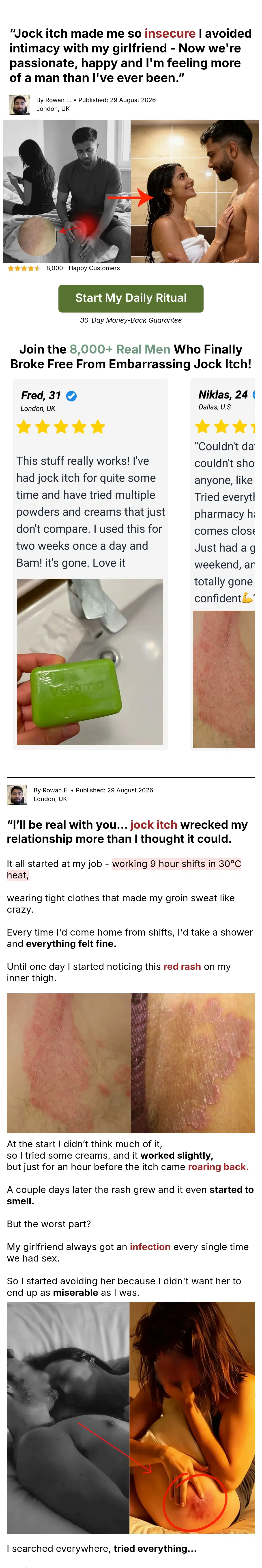 Real Talk Wellness: “Jock itch made me so insecure I avoided intimacy with my girlfriend - Now we're passionate, happy and I'm feeling more of a man than I've ever been.”