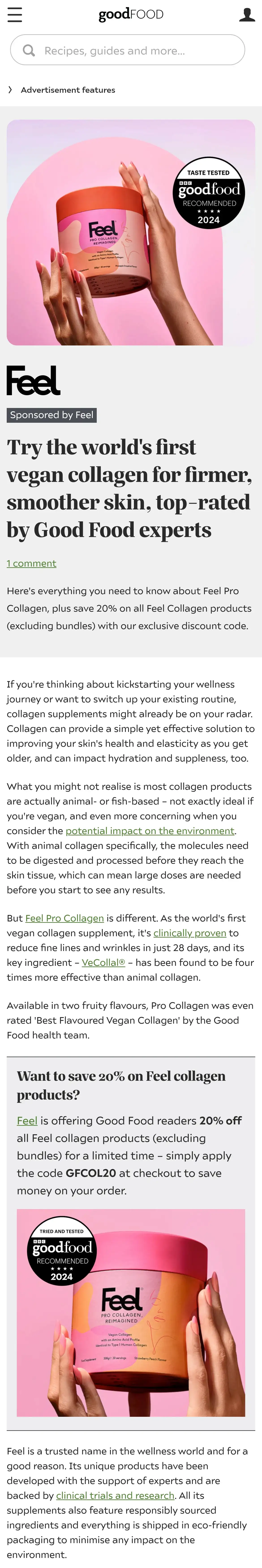 Feel: Try the world's first vegan collagen for firmer, smoother skin, top-rated by Good Food experts