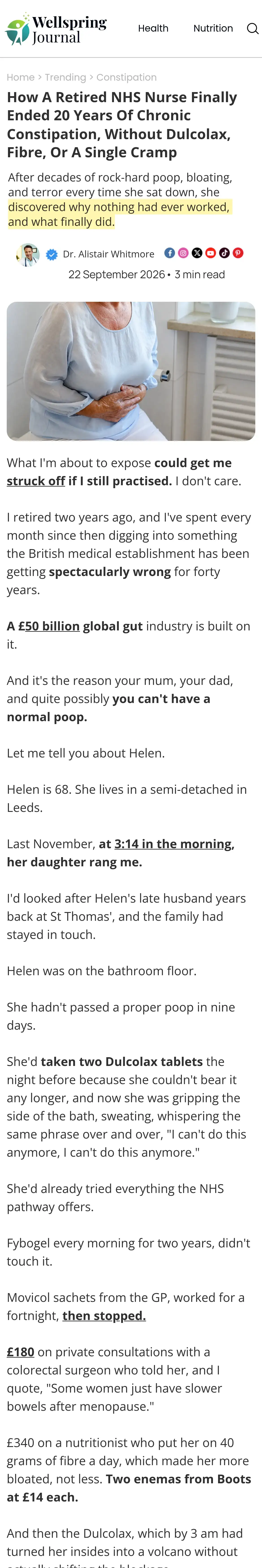 Astrid Svea: How A Retired NHS Nurse Finally Ended 20 Years Of Chronic Constipation, Without Dulcolax, Fibre, Or A Single Cramp
