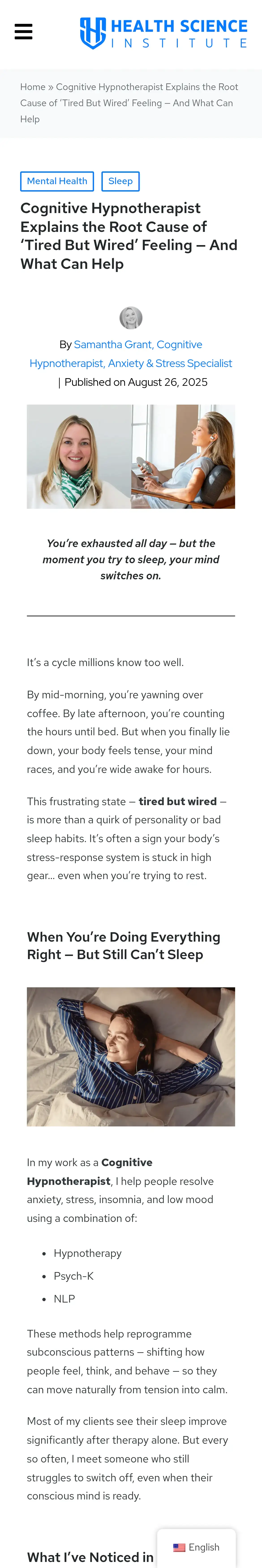 Health Science: Tired but Wired? Cognitive Hypnotherapist Explains the Root Cause and Solutions
